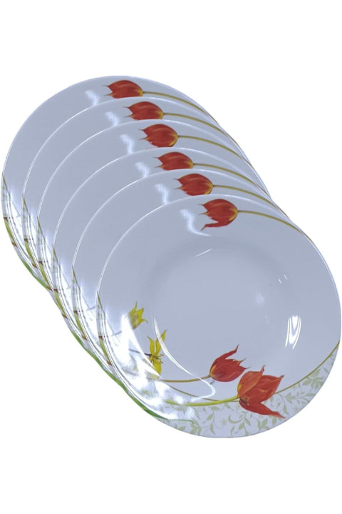Set of 12 Pcs High Grade Melamine Side Salad Plates with Tulip Design - 6.5 Inch, Durable, Lightweight, and Dishwasher Safe Melamine Plates made in Thailand (12 Pcs Compo Pack)
