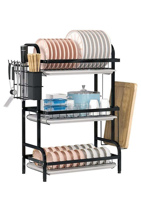 3 Tier Dish Rack Dish Drying Stand with Utensil & Cutting Board Holder Dish Drainer Kitchen