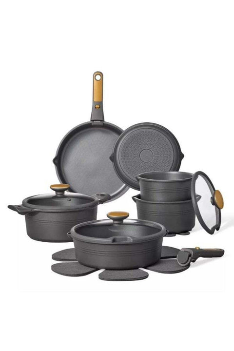 24-Piece Nonstick Cookware Set with Detachable Handle, Stackable Pots & Pans, Black