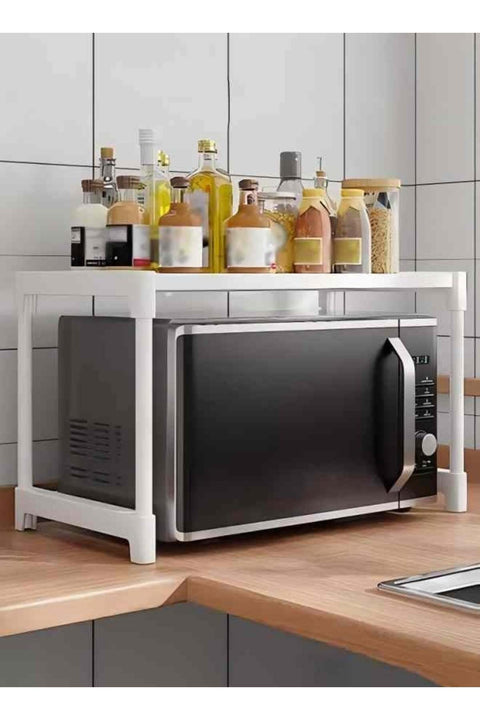 Kitchen Storage Rack, Multifunctional Microwave rack,Countertop Rack Organizer with Non-Slip Feet, for Spices, Pots and Pans (White)