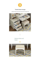 Vanity Table with LED Light Mirror, Multifunctional Makeup Dressing Table with Drawers and Storage Cabinet, Girls and Women's Bedroom Dresser with Open Shelves and Stool, White（SZZ008)