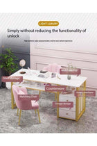 Nail Desk with Storage - 3-Drawer Marble Vanity Table | Salon Manicure Workstation with Open Shelf | Makeup Desk for Home/Beauty Studio