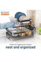 Beram Dish Drying Kitchen Rack, Stainless Steel 2 Tier Stand, Counter Organization with Drainboard, Utensil Holder, Rust-Resistant, Black