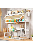 Dish Rack Organizer Stainless Steel with Doors Over cabinet organizer Sink Dish Drying Rack Storage Rack Kitchen Dish Drainer Nonslip Kitchen Multipurpose Rack Dust-Proof