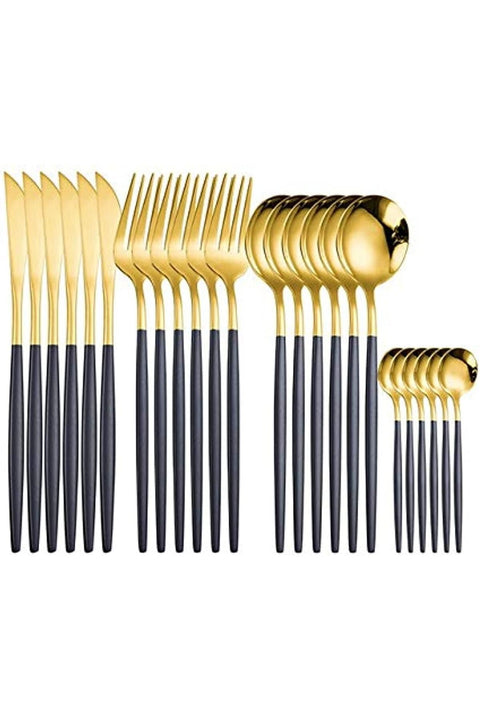 Stainless Steel Western Cutlery Set - 24 Pieces (Black)