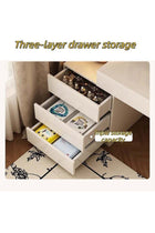 LED Lighted Dressing Table with Charging Station，White Expandable Makeup Vanity Desk with 3 Lighting Modes, 5 Large Drawers，Compact Vanity Table Bedside Table for Bedroom, Dressing Room（80*11