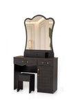 SUNLIT HOME Elegant Wooden Dressing Table Vanity Set with Arched Mirror and Matching Stool