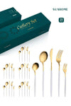 30-Piece Stainless Steel Cutlery Set Kitchen Utensil Western Tableware White/Gold