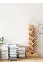Rustic Elm Color Tree Bookshelf, Multi-Tier Narrow Freestanding Bookcase, Creative Space-Saving Storage & Display Rack for Living Room Bedroom Home