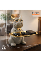 Beram Bulldog Butler Statue with Tray Modern Resin Bulldog Figurine with Sunglasses Decorative Storage Holder for Keys Coins Jewelry Home Décor Stylish Desk and Entryway Organizer