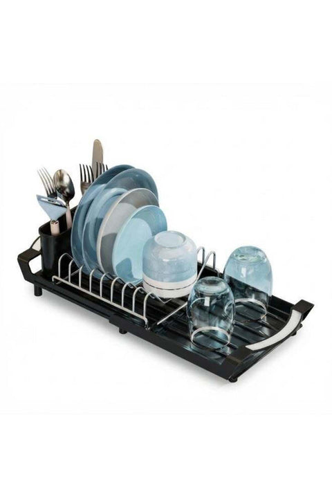 Expandable Stainless Dish Rack, Scalable Dish Drain Rack, Multi Functional Cutlery Racks, Portable Drain Racks, Suitable for Any Home Kitchen, Dormitory, Or Travel Use (Black)