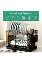 Dish Drying Rack, 2 Tier Dish Rack, Dish Strainers for Kitchen Counter, Dish Drainer, Dish Rack with Drainboard, Large Dish Drying Rack, Collapsible Dish Rack and Drainboard Set ( Black)