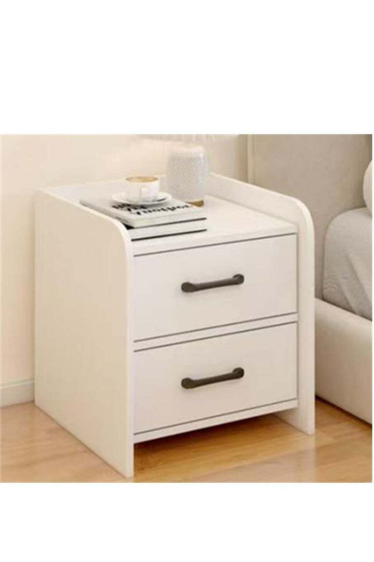 Wooden Nightstand, Home Bedside Table Storage Cabinet With 2 Drawers, Multifuntional Night Stand Side Table Modern Design Furniture for Bedroom Living Room Office (White CT055)