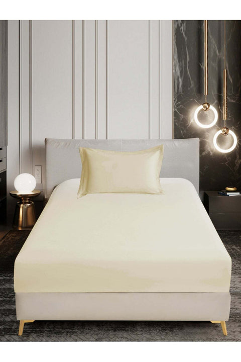 Bedding Fitted Sheet - Fits 120x200 Cm Bed For Twin Bed 2 Pcs (1 Fitted Sheet and 1 Pillowcase) - 30 Cm Deep Pocket - Solid Bed Sheet