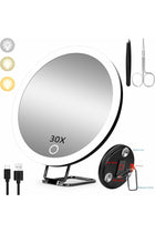 30x Magnifying Makeup Glass, Portable Travel Makeup Mirror, With LED Light, 3 Lighting Modes, Compact Design, 3 Suction Cups And Adjustable Bracket, Rechargeable Battery, Including Tweezers,