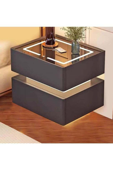 Modern Bedside Nightstand Table with LED Mirror, Sensor Light, Wireless Charging and BT Speaker 40CM