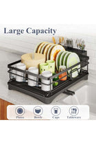 Dish Drying Rack, Stainless Steel Dish Rack for Kitchen Counter, Large-Capacity Dish Drainer with Cutlery Holder, Kitchen Organizer for Dishes, Spoons and Forks, Black
