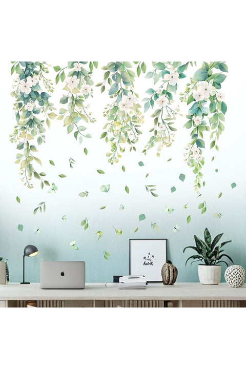 Hanging Leaves Wall Stickers for Bedroom: Green Vine Plants Nature Wall Decals - Living Room Sofa TV Background Home Wall Decor