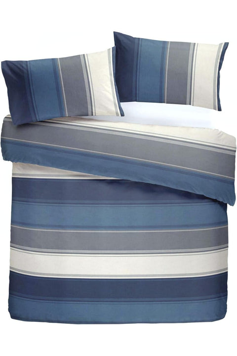 - Betley - Classic Wide Stripe Duvet Cover Set -3 pieces, Double Bed Size in Blue