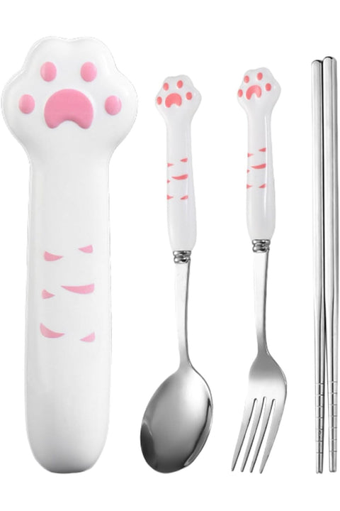 1 Set Cutlery, Cute Reusable Chopsticks for Adults, Cat Paw Chopsticks, Travel Utensils with Case