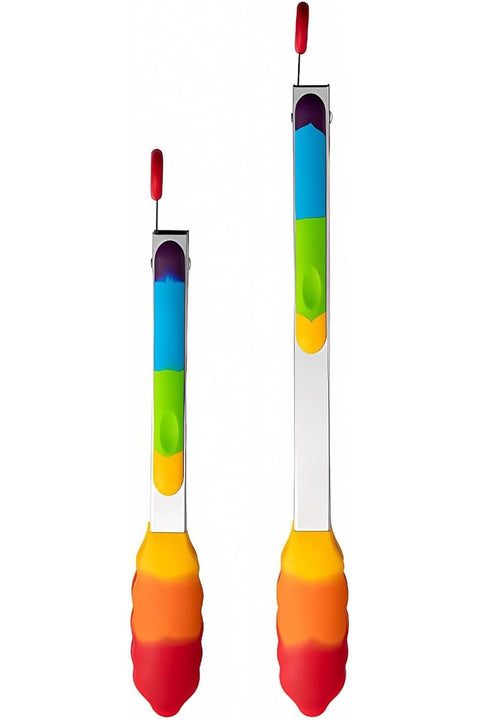 Heat Resistant Silicone Kitchen Tongs Set, 2-Pack Stainless Steel Cooking Tongs with Non-Slip Grip