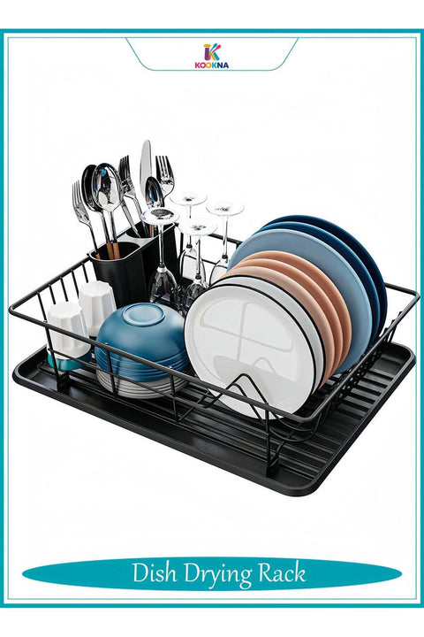 KOOKNA Dish Drying Rack, Dish Drainer, Kitchen Sink Organizer, Rustproof Stainless Steel Dish Rack with Utensil Holder, Space Saving Kitchen Storage Rack, Black