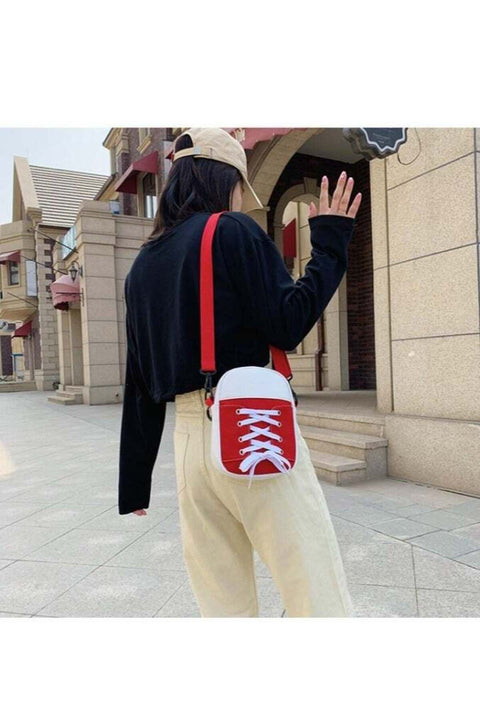 Women Shoulder Crossbody Bag Multifunction Phone Diagonal Bags with Adjustable Strap Sneaker Shape Red