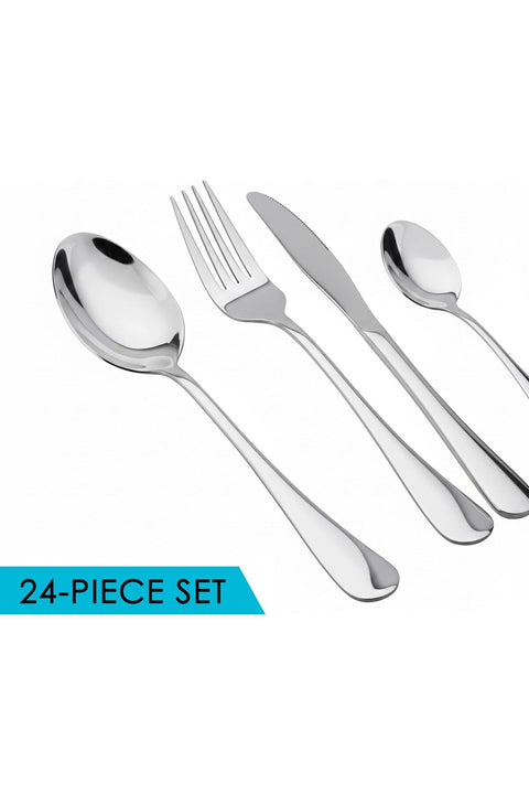 Evren 24-Piece Cutlery Set - Sleek Silver Stainless Steel Flatware