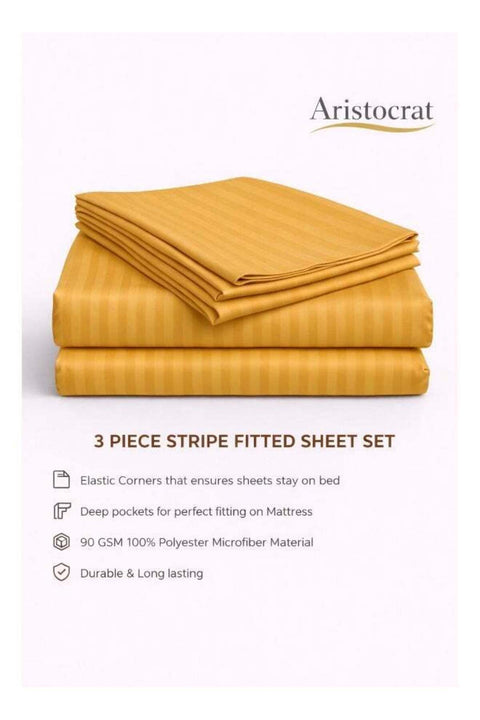 3-Piece Striped Microfiber Fitted Sheet Set Large Single 120x200cm Gold