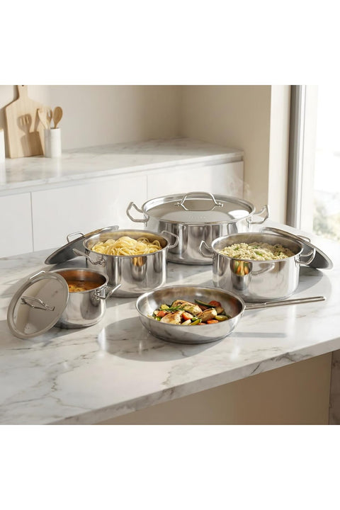 Classique Deluxe 9 Piece Stainless Steel Cookware Set | 2 L, 3.6 L, 3.8 L & 5.5 L Casseroles