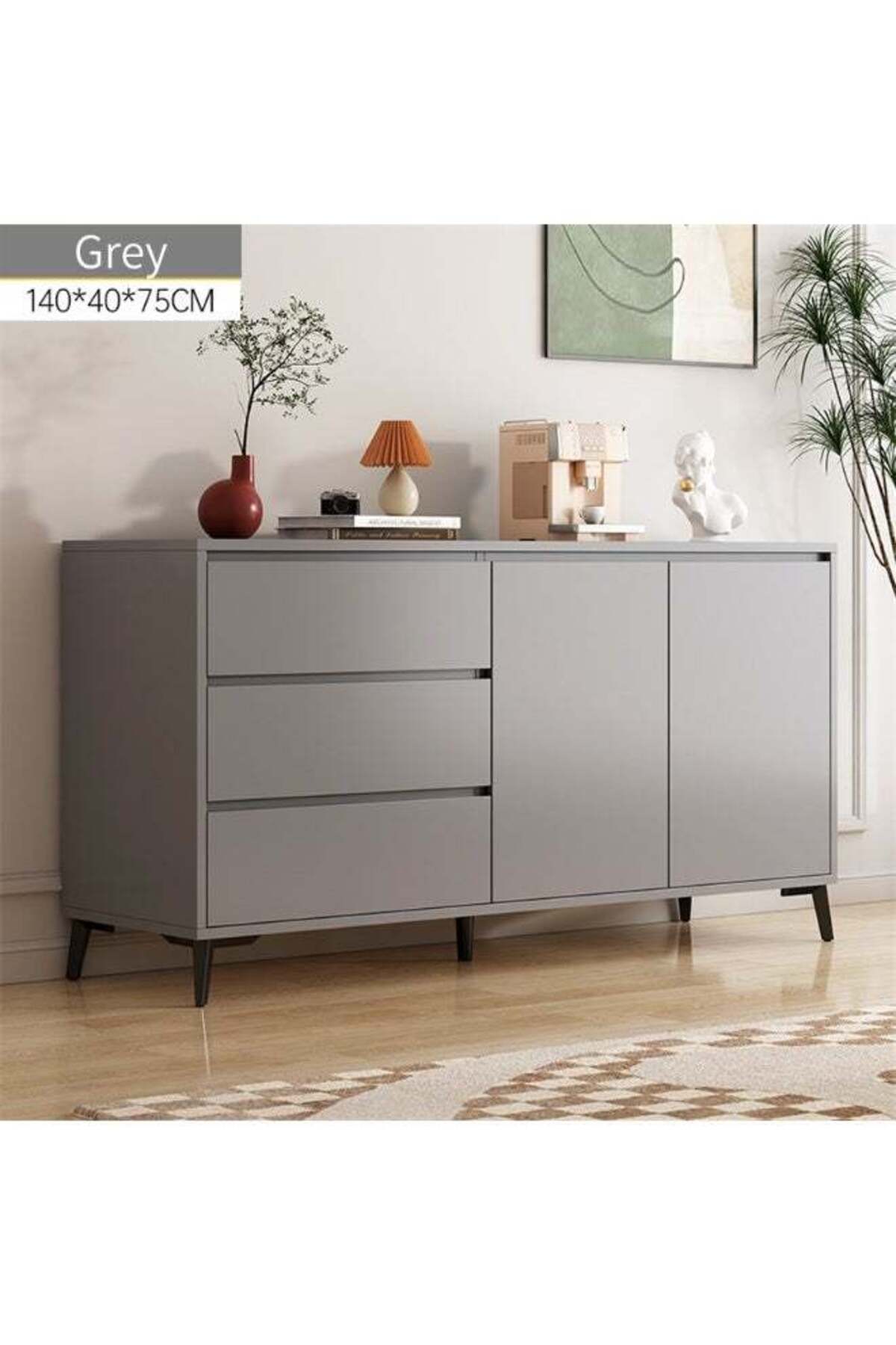 Storage Cabinet, Free Standing TV Cabinet with Drawer, Home Sideboard Cabinet, Entryway Console Cabinet Accent Table for Bedroom Hallway Dining Room, 140*40*75cm (DSG044, Grey)