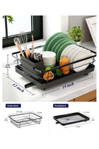 Stainless Steel Dish Drying Rack with Cutlery Holder 12x15 Inch Space-Saving Kitchen Counter Organizer for Home and Everyday Use Black