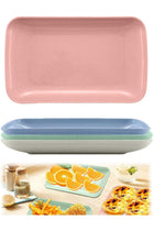 4 Colors Big Rectangular Dinner Plates Unbreakable Wheat Straw Plates, Reusable Durable Lightweight Salad Plate