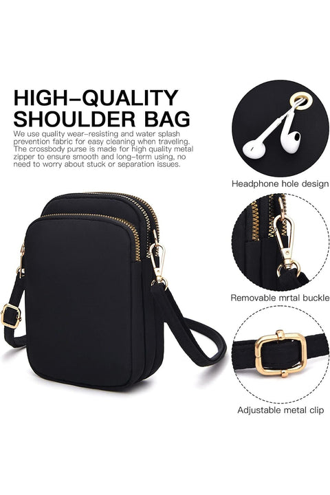 LEVGLAKE Nylon Ladies Mobile Phone Bags Purse Mini 3 Layers