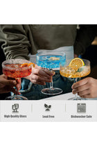 Ribbed Coupe Glasses, 6 Pcs 10 oz Vintage Cocktail Coupe Glasses Set, Unique Martini Glass