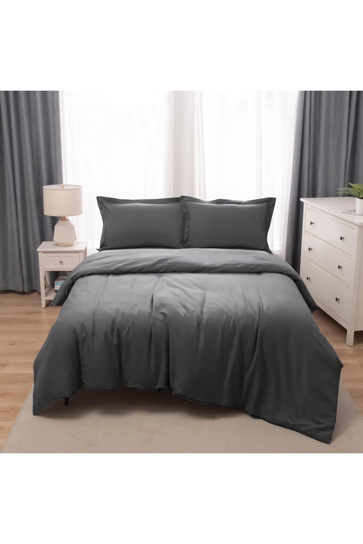 Bedding Duvet Cover Double Size Set- 1PC Duvet Cover 170x220CM / 2PC-Pillow Shams 50x75CM (Dark Grey, Double)