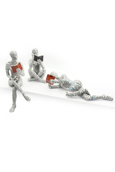 Beram Reading Statues Set of 3 Cross Leg Sitting and Sleeping Reader Figurines Modern Resin Book Lover Sculptures for Home Décor Bookshelf Office Study Room Library Decoration