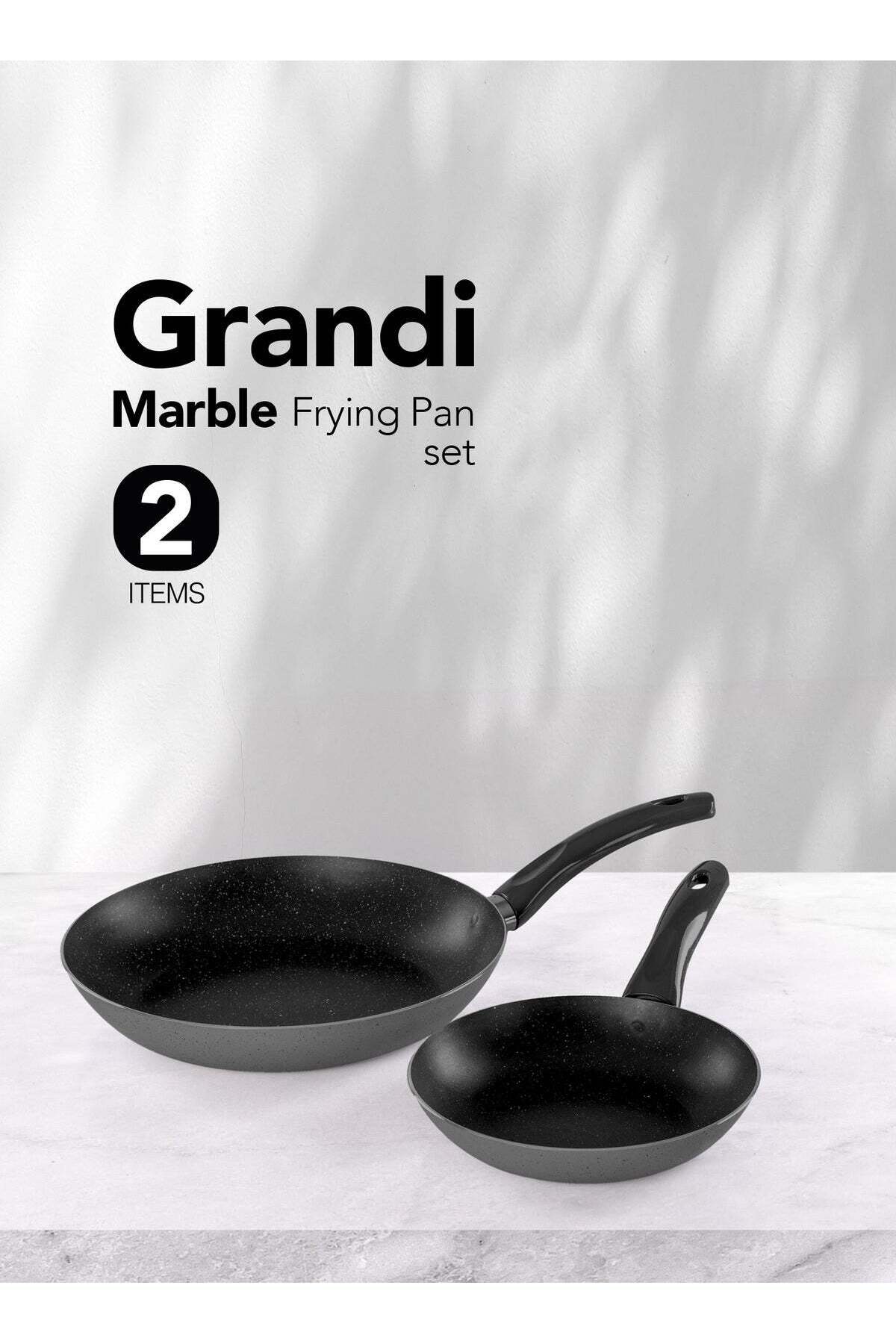 Frying Pan set 2 pes 18-24 cm - 7-Layer Granite Coating Non-Stick Surface - Bakelite Handle - Black and gray granite