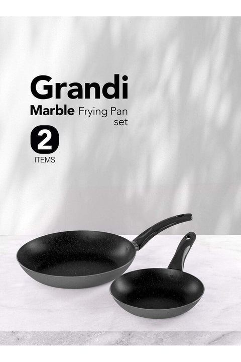 Frying Pan set 2 pes 18-24 cm - 7-Layer Granite Coating Non-Stick Surface - Bakelite Handle - Black and gray granite