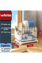 Dish Drying Racks for Kitchen Counter Large Capacity Double-Layer Dish Drying Rack - with Knife/Utensil & Cutting Board Holder, Drainage Tray (white)