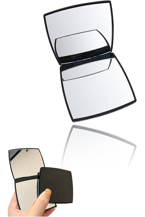 Elegant Compact Makeup Mirror - 2x Magnification, Square, Ideal for Purses and Travel, Black
