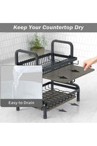 Dish Drying Rack, 2-Tier Dish Rack Drainboard Set, Large Rust-Proof Dish Drainer with Drip Tray Knife Holder, Cutting Board Holder for Kitchen Dish Strainers Dish Dryer Rack for Counte