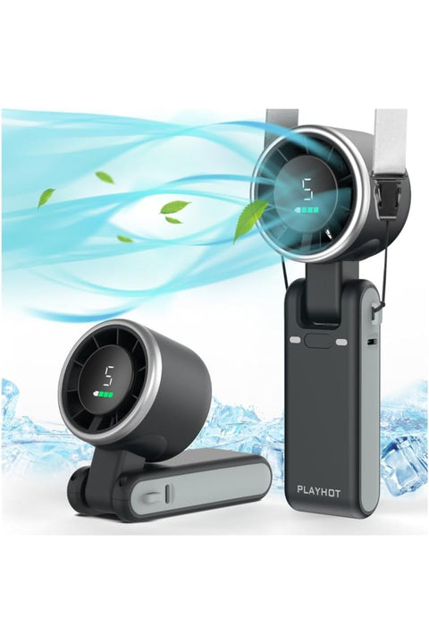 PlayHot Portable Handheld Turbo Fan, 5 Gear Wind, USB-C Rechargeable, 3 IN 1 for Outdoor, Travel (Black)