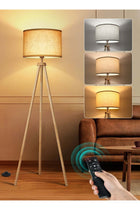 Solid Wooden Tripod Floor Lamp with Remote Control, Dimmable, 4 Color Temperatures & 1H Timer