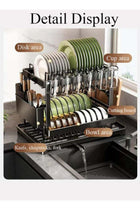 2 Tiers Dish Drying Rack with Rotatable Drainage System Stainless Steel Kitchen Dish Drying Rack Holder Scratch Resistant Frosted Baking Process Coatings