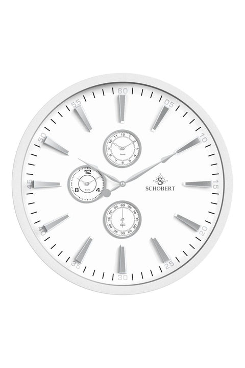 Metal Big Wall Clock 5310WNS 50cm, white/silver Italian Design Non Ticking, Battery Operated Quartz Clock for Living Room Kitchen Bedroom / 3Time Zone Clock