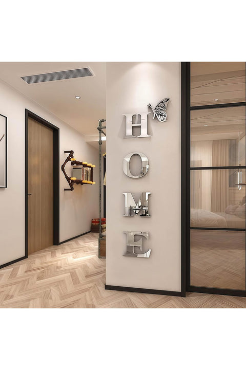 Wall Stickers, Home Letter Signs Acrylic Mirror Wall Stickers Decorations for Living Room Bedroom Decor Decals Silver 100x35cm