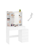 Dressing Table with LED Lights, Adjustable Brightness, 40 x 97.5 x 145 cm, Modern Makeup Desk, Vanity Table with Mirror, Drawers, Open Compartments, Adjustable Shelves, Cloud White