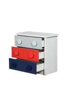 Blocks 3 Drawers Dresser | Durable Vanity Table | Dressing Makeup Desk L80xW39.5xH76.5cm - Grey & Red+Blue
