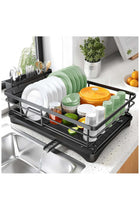 Dish Drying Rack - Stainless Steel Dish Rack for Kitchen Counter, Large-Capacity Dish Drainer with Cutlery Holder, Kitchen Organizer for Dishes, Spoons and Forks, Black